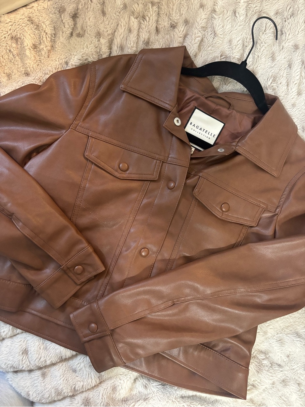 Bagatelle Cropped Brown Faux Leather Jacket
